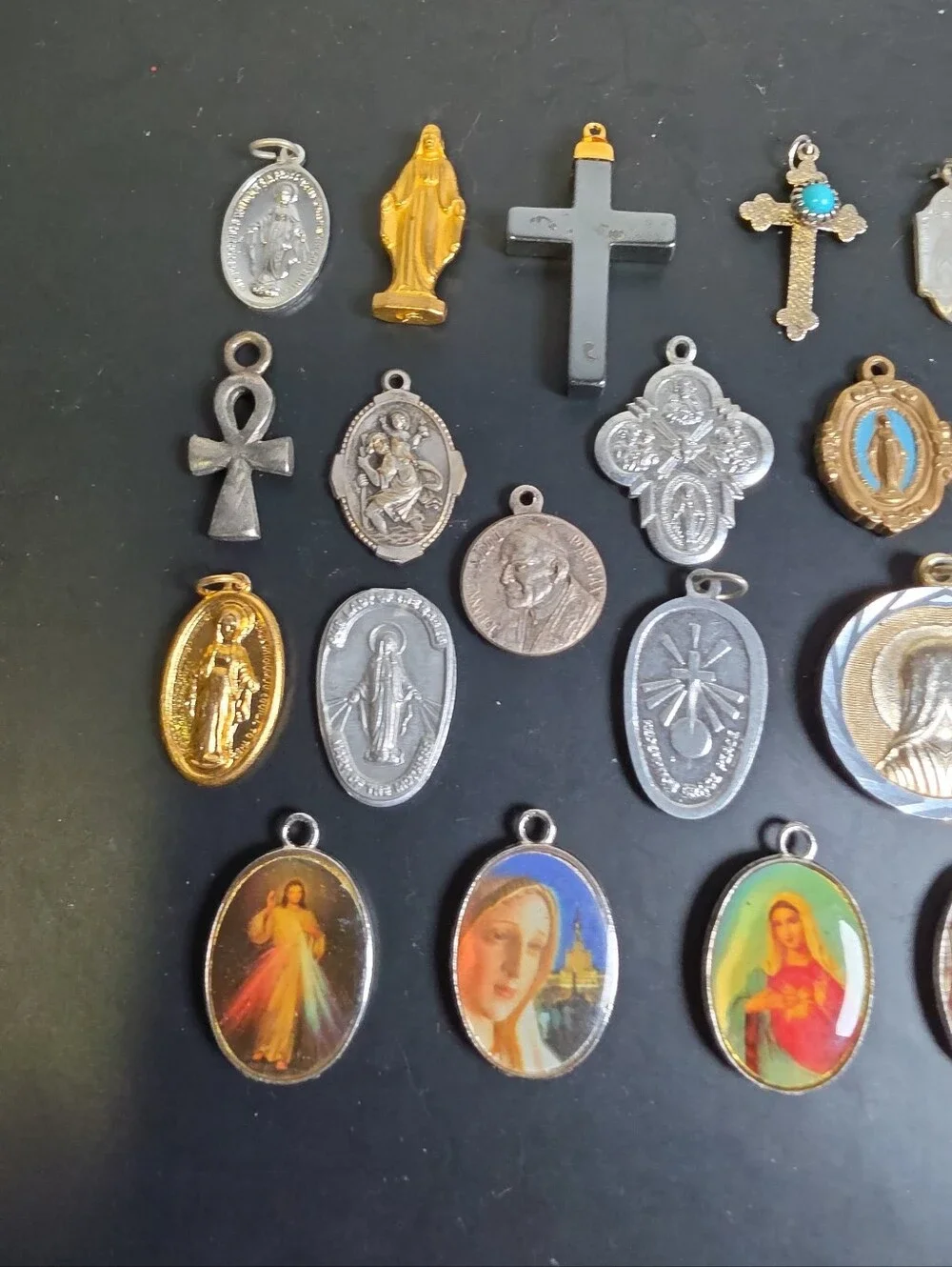 Religious 28 Medal Pendant Assortment in Gold and Silver Tones